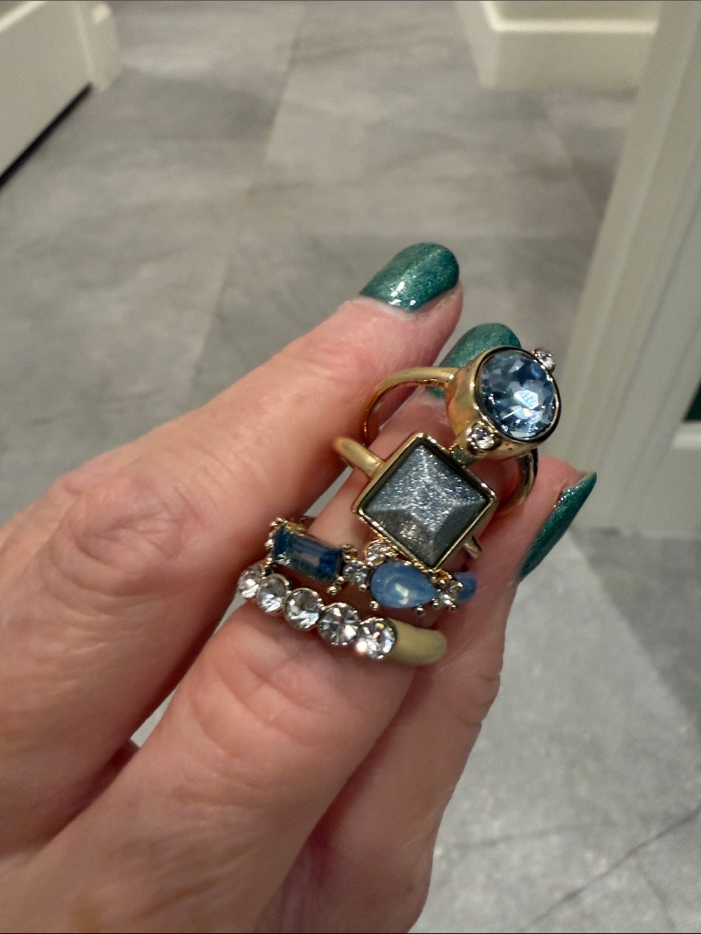 Gold-Plated Blue Stone Stackable Rings - Women Jewelry